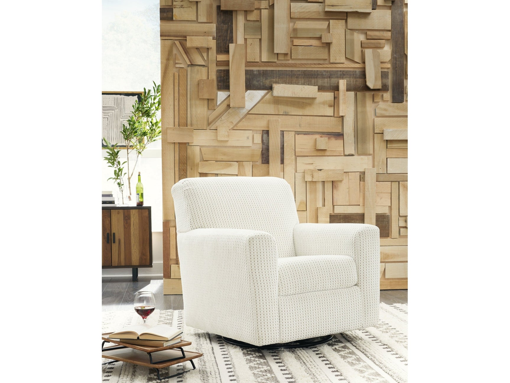Herstow Ivory Swivel Glider Accent Chair (Online Special Price) - Ornate Home