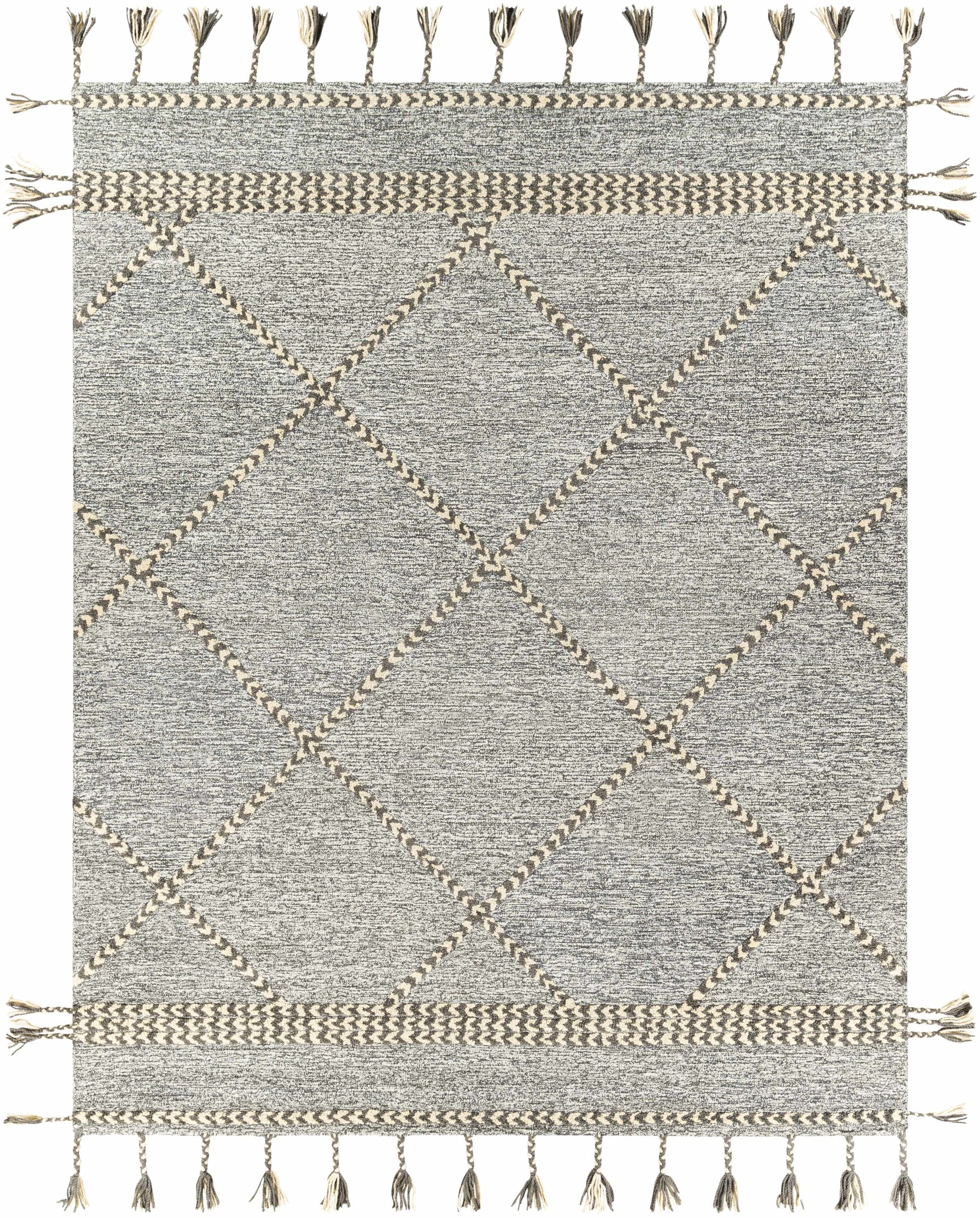 Hertfordshire Gray Trellis Tassel Wool Rug - Clearance - Ornate Home