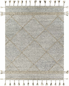Hertfordshire Gray Trellis Tassel Wool Rug - Clearance - Ornate Home