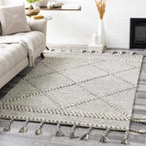 Hertfordshire Gray Trellis Tassel Wool Rug - Clearance - Ornate Home