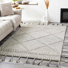Hertfordshire Gray Trellis Tassel Wool Rug - Clearance - Ornate Home