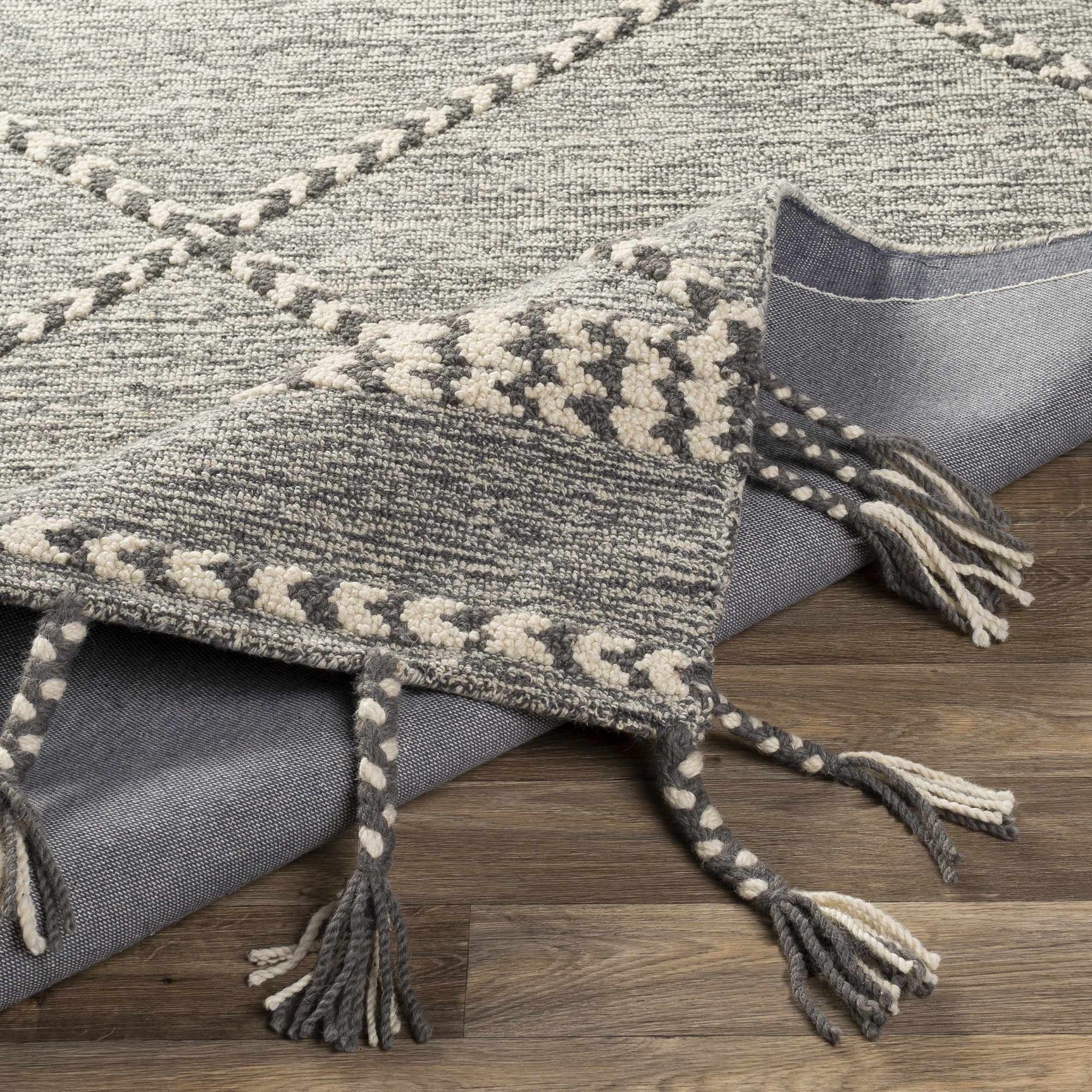 Hertfordshire Gray Trellis Tassel Wool Rug - Clearance - Ornate Home