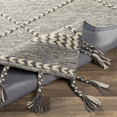 Hertfordshire Gray Trellis Tassel Wool Rug - Clearance - Ornate Home