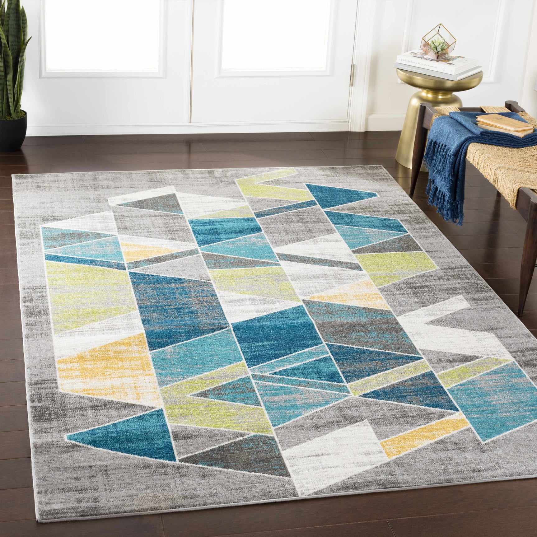Hessel Green Triangles Area Rug - Clearance - Ornate Home