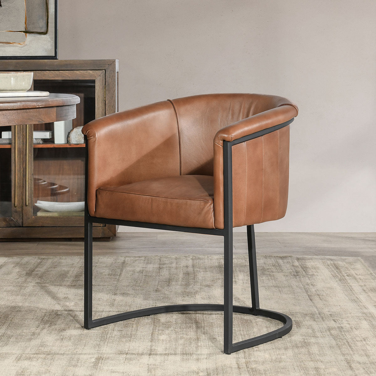 Hester Tutor Brown Leather Dining Chair - Ornate Home