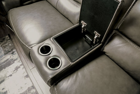 Hestia Gray Top Grain Leather Match Power Sectional - Ornate Home