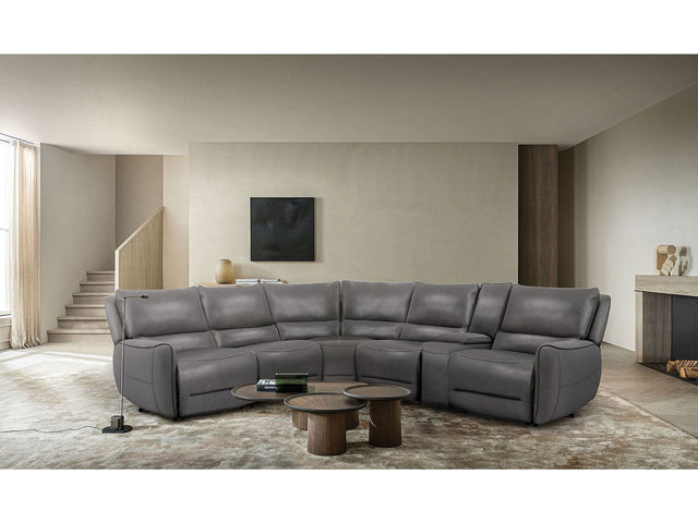 Hestia Gray Top Grain Leather Match Power Sectional - Ornate Home
