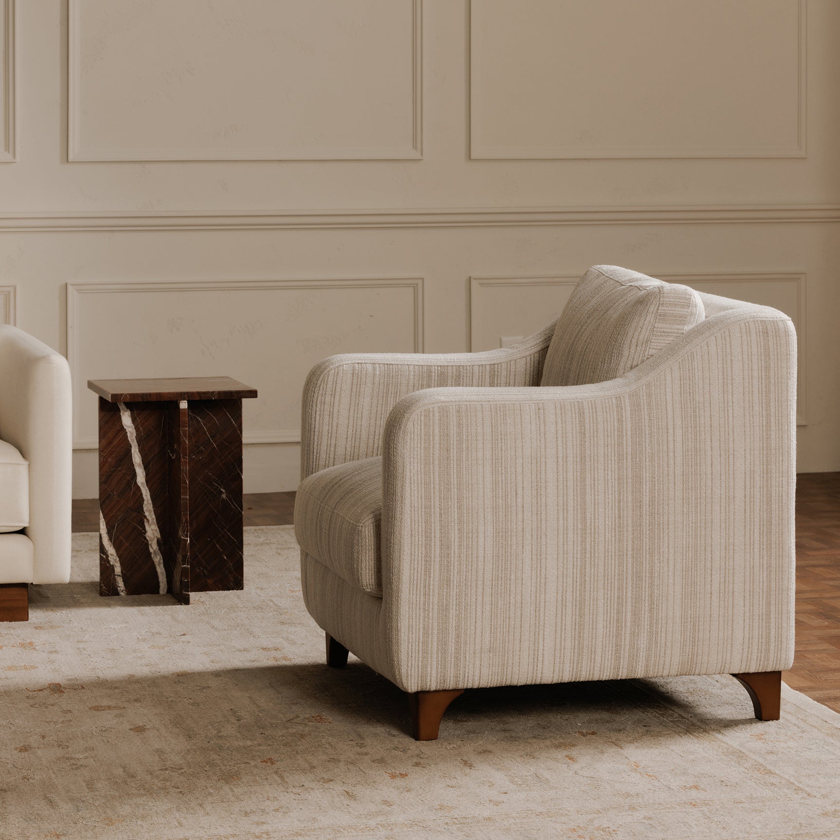 Hewitt Beige Stripe Accent Chair - Ornate Home