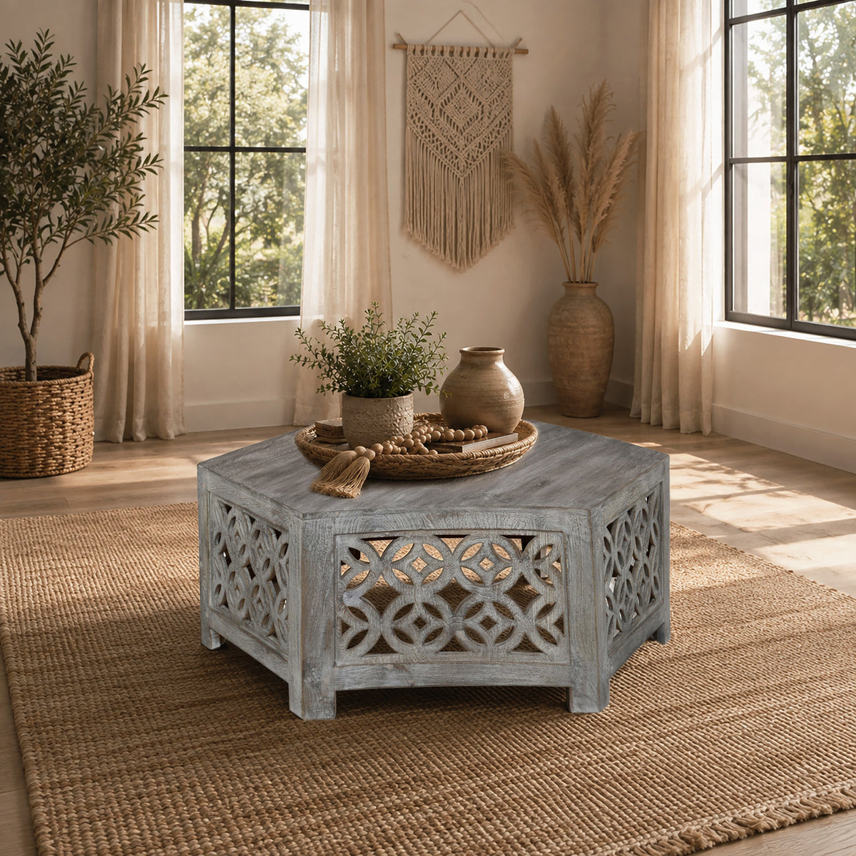 Hexagon Ash Gray 36" Coffee Table