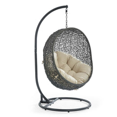 Hide Gray/Beige Outdoor Patio Sunbrella Swing Chair With Stand - Ornate Home