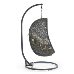 Hide Gray/Beige Outdoor Patio Sunbrella Swing Chair With Stand - Ornate Home