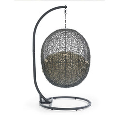 Hide Gray/Beige Outdoor Patio Sunbrella Swing Chair With Stand - Ornate Home