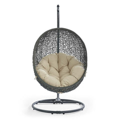 Hide Gray/Beige Outdoor Patio Sunbrella Swing Chair With Stand - Ornate Home