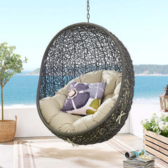 Hide Gray/Beige Outdoor Patio Sunbrella Swing Chair With Stand - Ornate Home