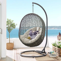 Hide Gray/Beige Outdoor Patio Swing Chair With Stand - Ornate Home