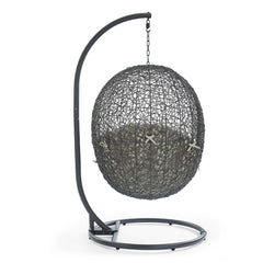Hide Gray/Beige Outdoor Patio Swing Chair With Stand - Ornate Home