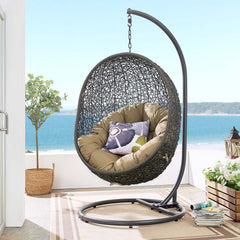 Hide Gray/Mocha Outdoor Patio Swing Chair With Stand - Ornate Home