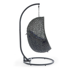Hide Gray/Navy Outdoor Patio Sunbrella Swing Chair With Stand - Ornate Home