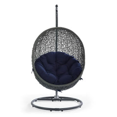 Hide Gray/Navy Outdoor Patio Sunbrella Swing Chair With Stand - Ornate Home