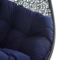 Hide Gray/Navy Outdoor Patio Sunbrella Swing Chair With Stand - Ornate Home