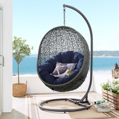 Hide Gray/Navy Outdoor Patio Swing Chair With Stand - Ornate Home