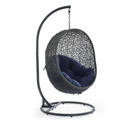 Hide Gray/Navy Outdoor Patio Swing Chair With Stand - Ornate Home