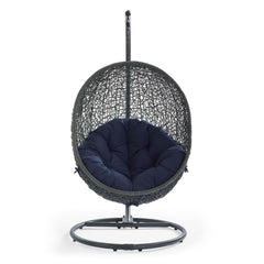 Hide Gray/Navy Outdoor Patio Swing Chair With Stand - Ornate Home
