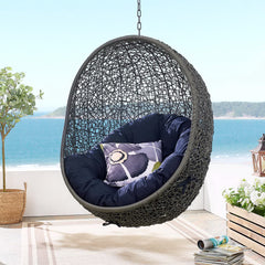 Hide Gray/Navy Outdoor Patio Swing Chair With Stand - Ornate Home