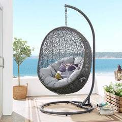 Hide Gray Outdoor Patio Sunbrella Swing Chair With Stand - Ornate Home