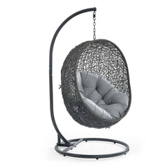 Hide Gray Outdoor Patio Sunbrella Swing Chair With Stand - Ornate Home