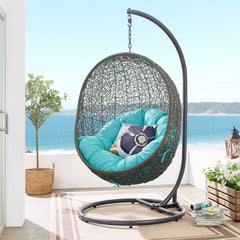 Hide Gray/Turquoise Outdoor Patio Swing Chair With Stand - Ornate Home