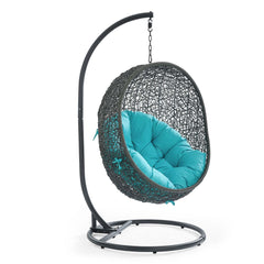 Hide Gray/Turquoise Outdoor Patio Swing Chair With Stand - Ornate Home