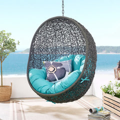 Hide Gray/Turquoise Outdoor Patio Swing Chair With Stand - Ornate Home