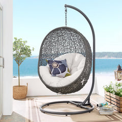 Hide Gray/White Outdoor Patio Sunbrella Swing Chair With Stand - Ornate Home