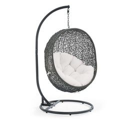 Hide Gray/White Outdoor Patio Sunbrella Swing Chair With Stand - Ornate Home