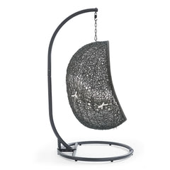 Hide Gray/White Outdoor Patio Sunbrella Swing Chair With Stand - Ornate Home