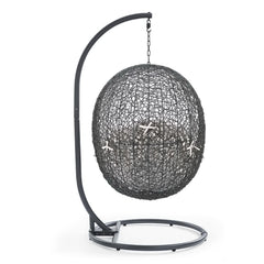 Hide Gray/White Outdoor Patio Sunbrella Swing Chair With Stand - Ornate Home