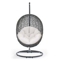 Hide Gray/White Outdoor Patio Sunbrella Swing Chair With Stand - Ornate Home