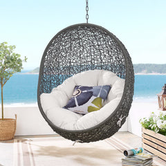 Hide Gray/White Outdoor Patio Sunbrella Swing Chair With Stand - Ornate Home