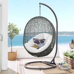 Hide Gray/White Outdoor Patio Swing Chair With Stand - Ornate Home