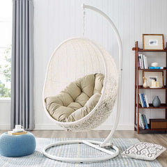 Hide White/Beige Outdoor Patio Sunbrella Swing Chair With Stand - Ornate Home