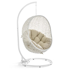 Hide White/Beige Outdoor Patio Sunbrella Swing Chair With Stand - Ornate Home