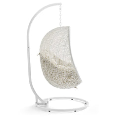 Hide White/Beige Outdoor Patio Sunbrella Swing Chair With Stand - Ornate Home