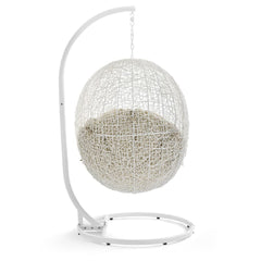 Hide White/Beige Outdoor Patio Sunbrella Swing Chair With Stand - Ornate Home