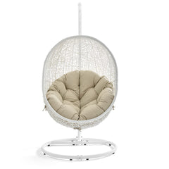 Hide White/Beige Outdoor Patio Sunbrella Swing Chair With Stand - Ornate Home