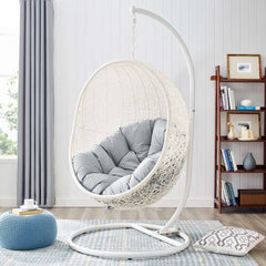 Hide White/Gray Outdoor Patio Sunbrella Swing Chair With Stand - Ornate Home