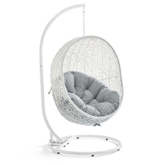 Hide White/Gray Outdoor Patio Sunbrella Swing Chair With Stand - Ornate Home