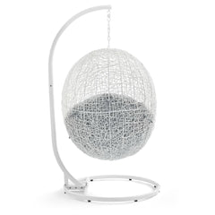Hide White/Gray Outdoor Patio Sunbrella Swing Chair With Stand - Ornate Home