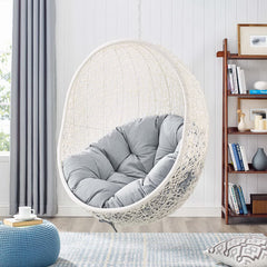 Hide White/Gray Outdoor Patio Sunbrella Swing Chair With Stand - Ornate Home