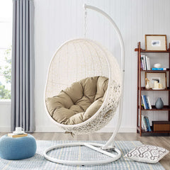 Hide White/Mocha Outdoor Patio Swing Chair With Stand - Ornate Home